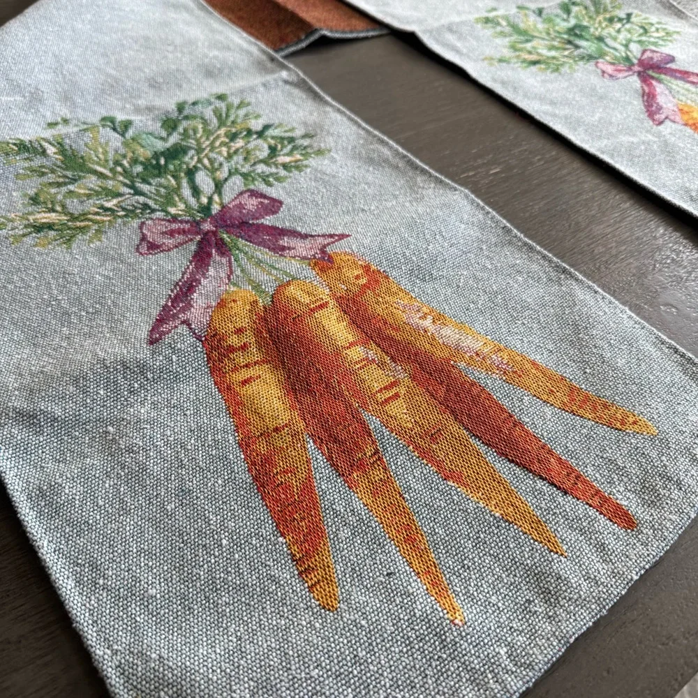 Vintage Table Runner Embroidered Tapestry Style With Carrots Bundle And Bow